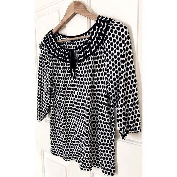 Ann Taylor Black White Polkadot Tie Top Office Work Blouse Small - Picture 2 of 7